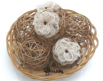 Twine Decorative Balls for Bowls, Vase Fillers Orbs, Jute Rope Wrapped Spheres, Tiered Tray, Farmhouse Table Centerpiece, Rustic Home Decor.