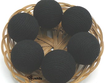 Black Decorative Balls for Bowls, Vase Fillers Orbs, Macrame Rope Yarn Wrapped Spheres, Dining Table Centerpiece, Nautical Home Decor.