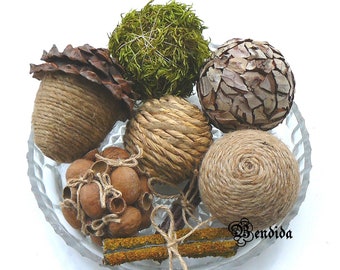 Moss Twine Decorative Balls for Bowls, Vase Fillers Raffia Orbs, Jute Rope Spheres, Rustic Farmhouse Table Centerpiece, Natural Home Decor.