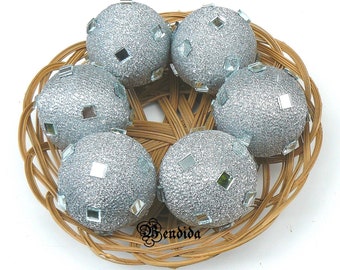 Silver Glitter Decorative Balls for Bowl, Vase Filler Mosaic Mirror Orbs, Yarn Sparkle Spheres, Dining Table Centerpiece, Modern Home Decor.