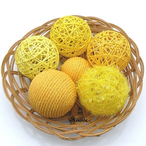 Yellow Decorative Balls for Bowls, Vase Fillers Orbs, Yarn Wrapped Spheres, Dining Table Centerpiece, Summer Home Decor, New Home Gift Idea. image 1