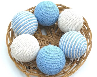 Blauw witte touw decoratieve ballen voor kommen, vaasvullers, macrame garen omwikkelde bollen, eettafel middelpunt, nautisch huisdecor.