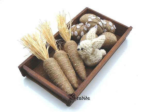 Easter Bowl Fillers Set, Twine Eggs Jute Rope Carrots and Yarn