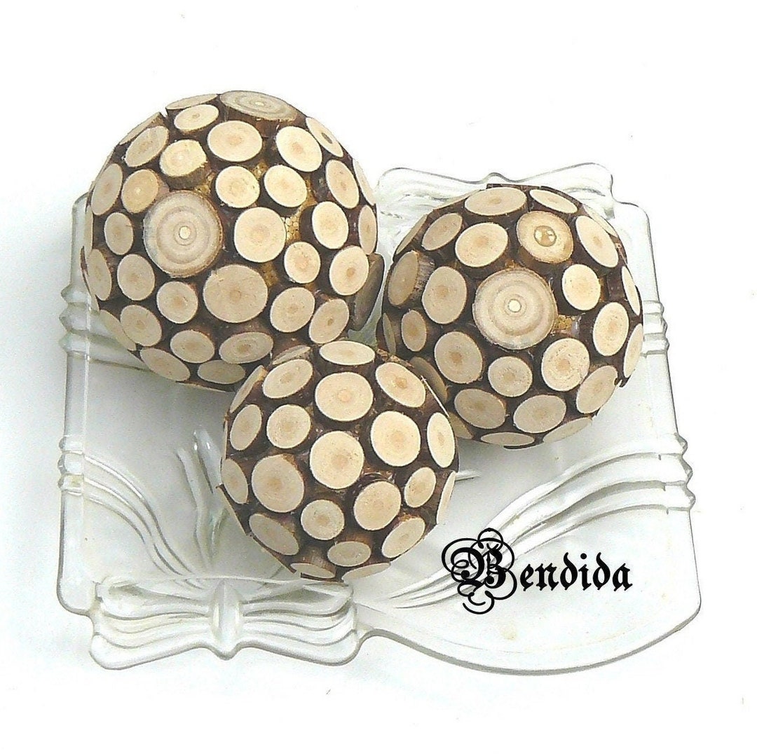 3 Wooden Decorative Balls for Bowls, Vase Fillers Orbs Spheres, Natural