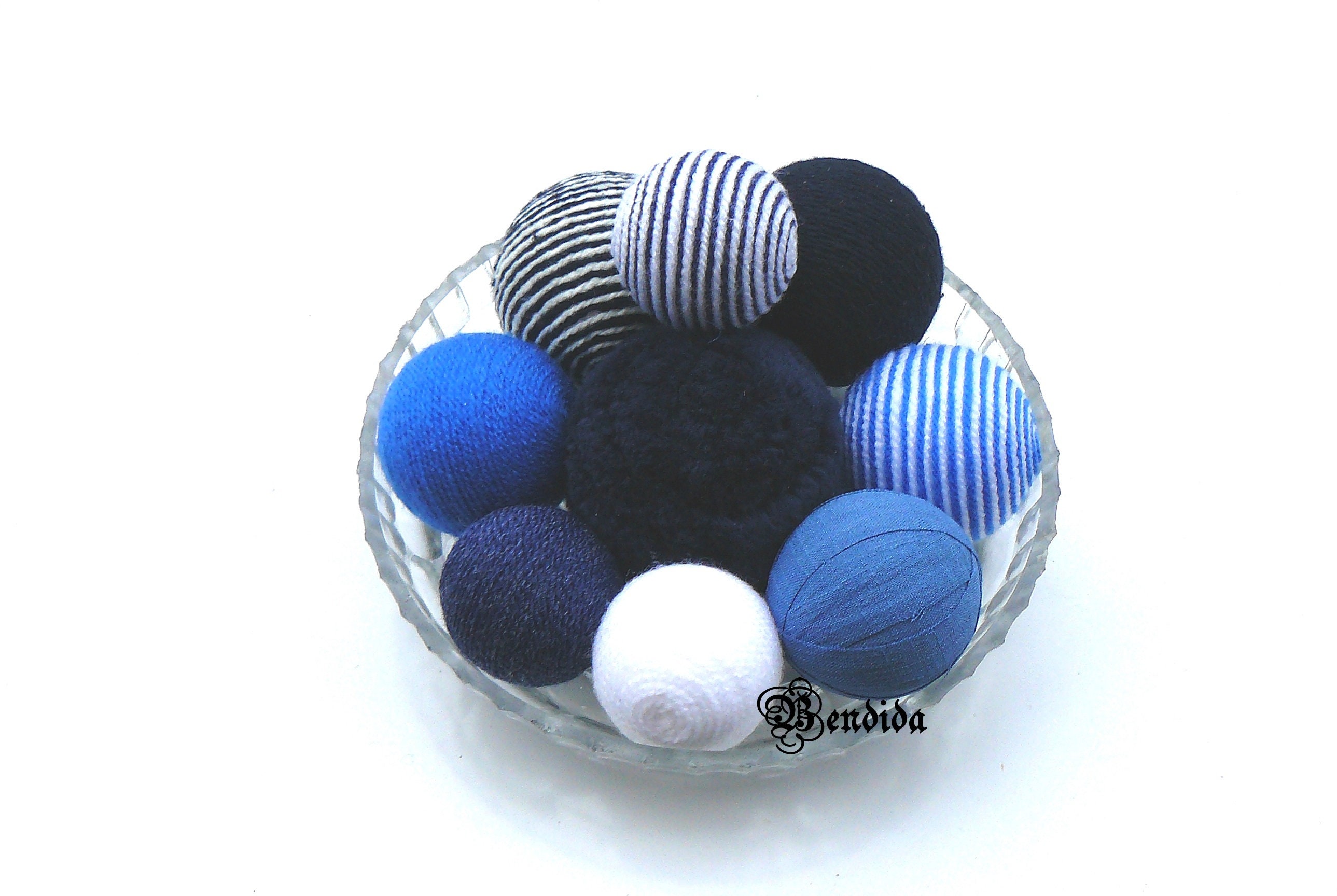 9 Navy Blue and White Decorative Balls for Bowl Vase Fillers Etsy