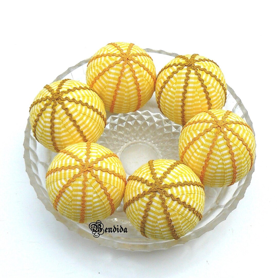 6 Yellow Rag Balls for Bowls, Decorative Orbs Vase Basket Jar Fillers
