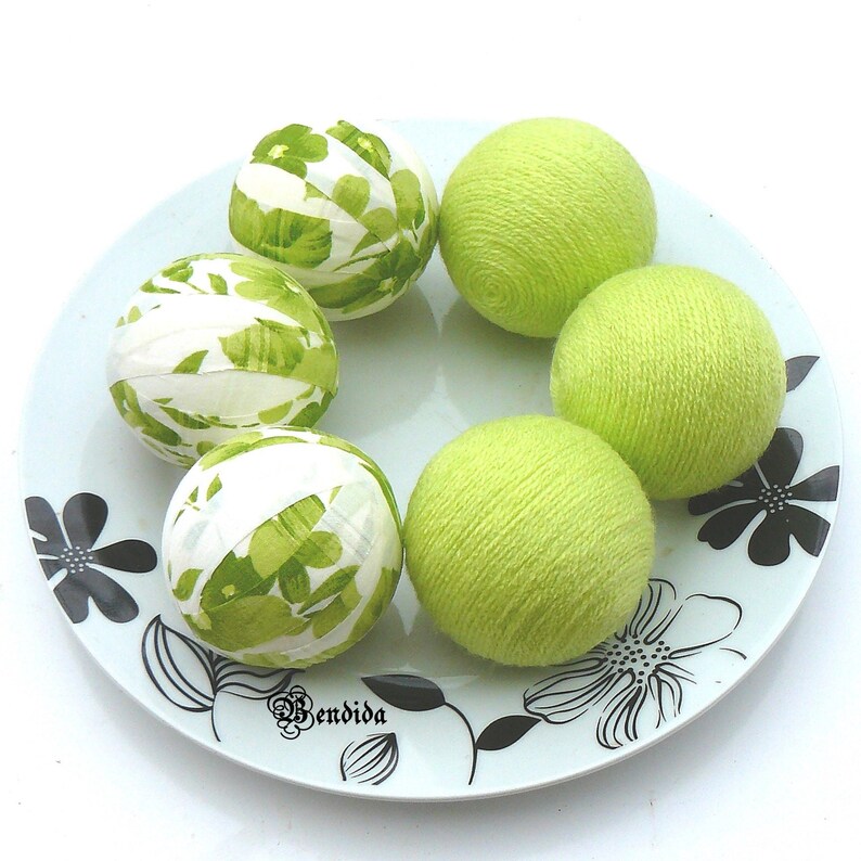 Green and White Decorative Balls for Bowls, Vase Fillers Floral Orbs