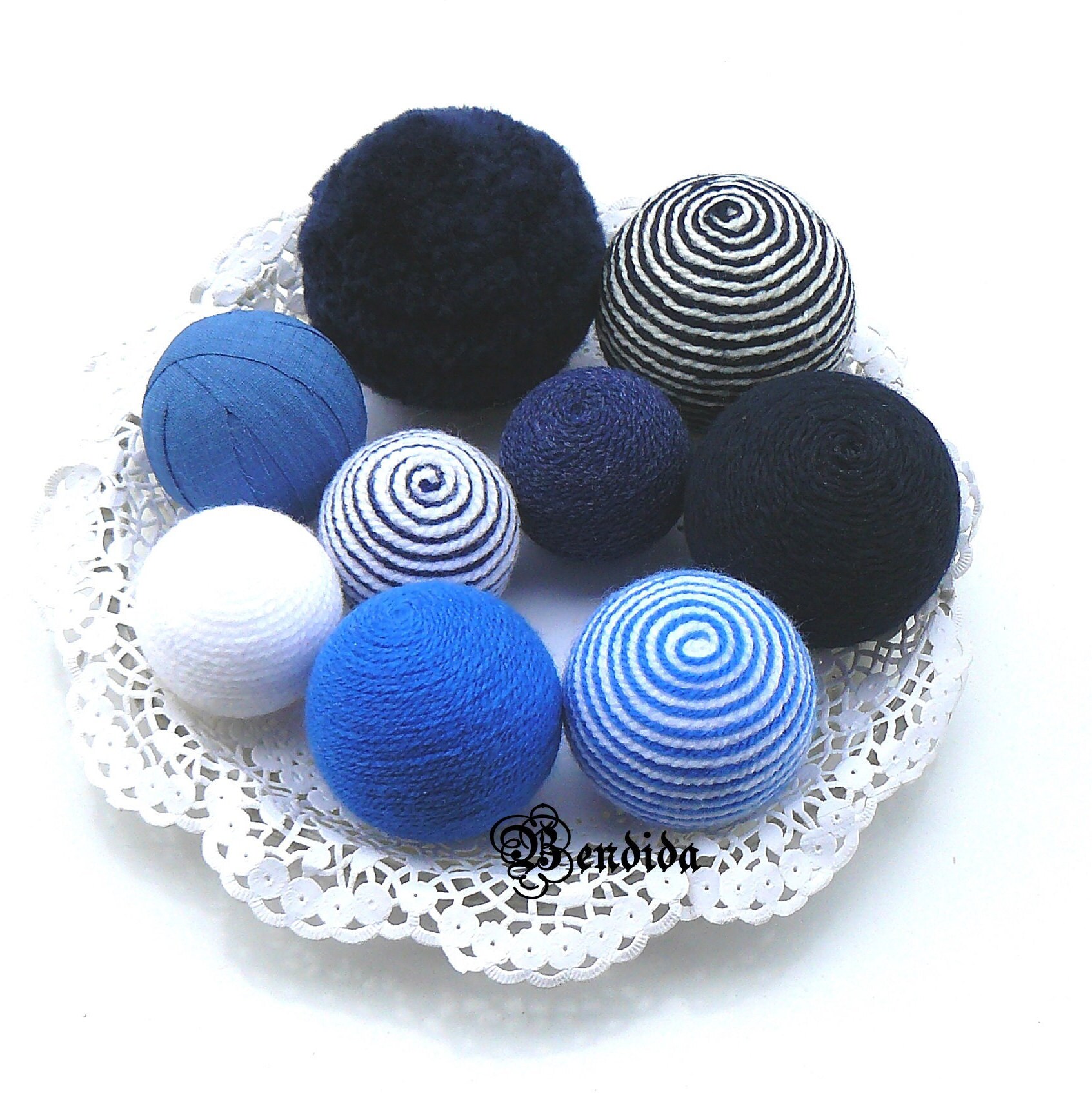 9 Navy Blue and White Decorative Balls for Bowl Vase Fillers Etsy