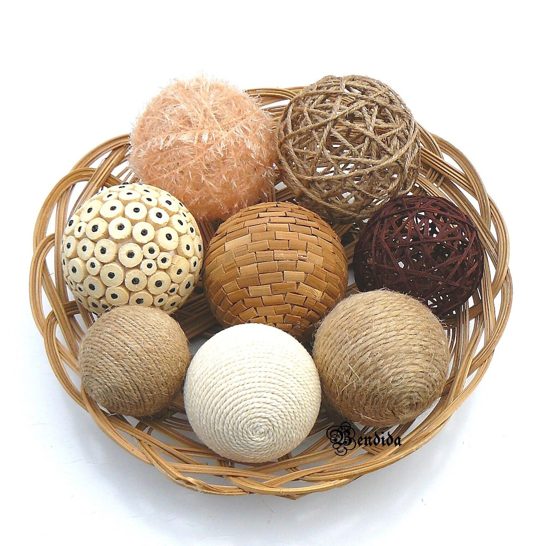 Textured Decorative Balls for Bowl, Vase Fillers Assorted Orbs, Yarn
