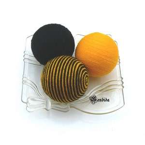 6 Yellow Black Decorative Balls for Bowls, Vase Fillers Bee Orbs, Yarn Wrapped Striped Spheres, Coffee Table Centerpiece, Summer Home Decor. image 9