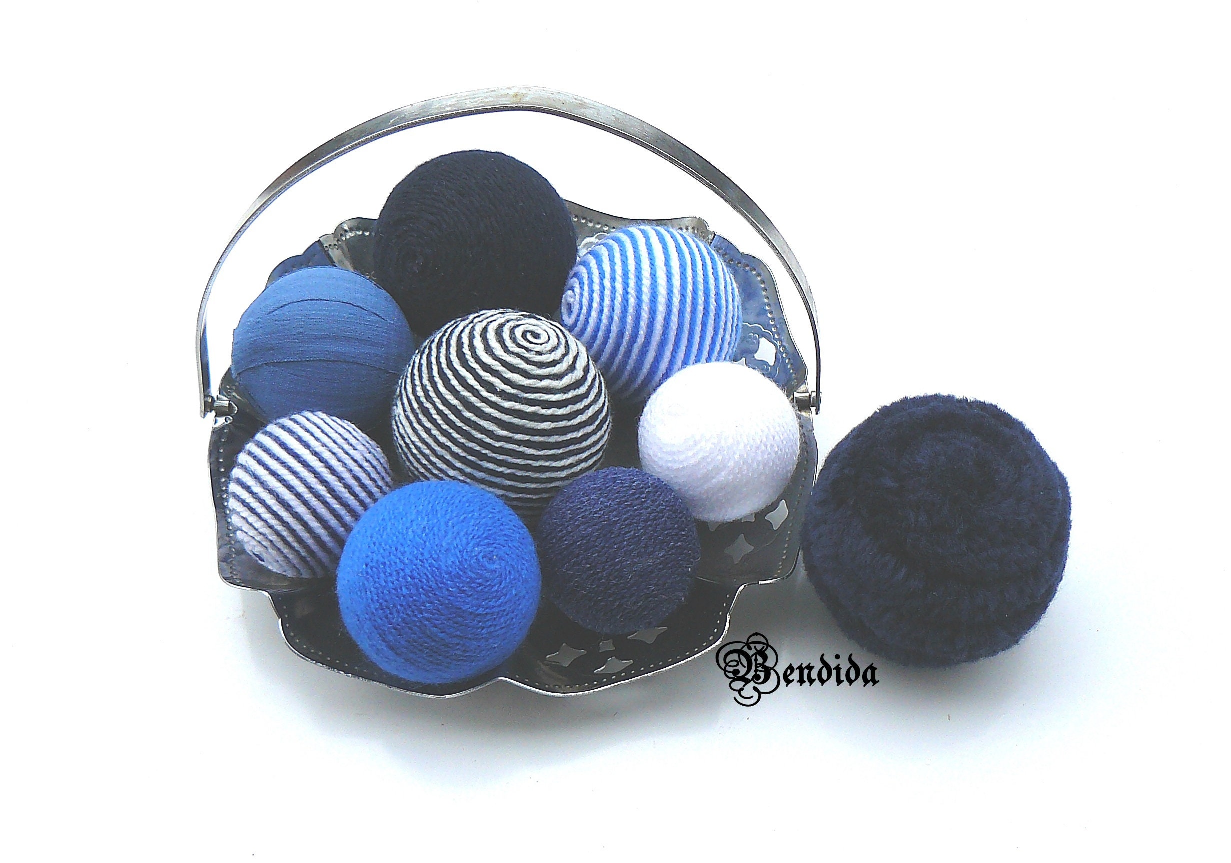 9 Navy Blue and White Decorative Balls for Bowl Vase Fillers Etsy