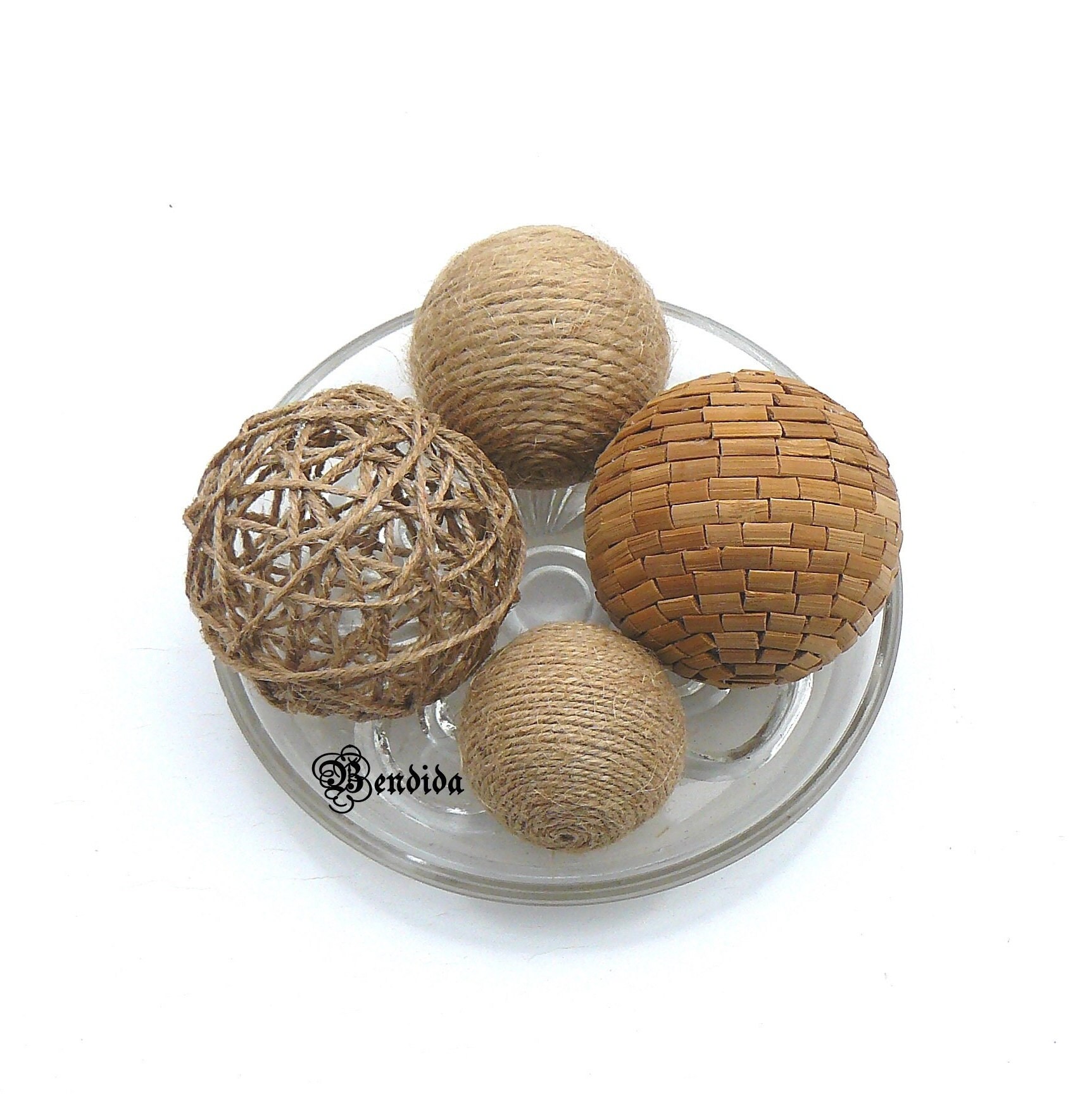 6 bolas de mimbre tejidas de mimbre de 3.5 pulgadas, bolas decorativas,  ramitas, orbes verdes, jarrón, relleno para decoración de mesa (beige y