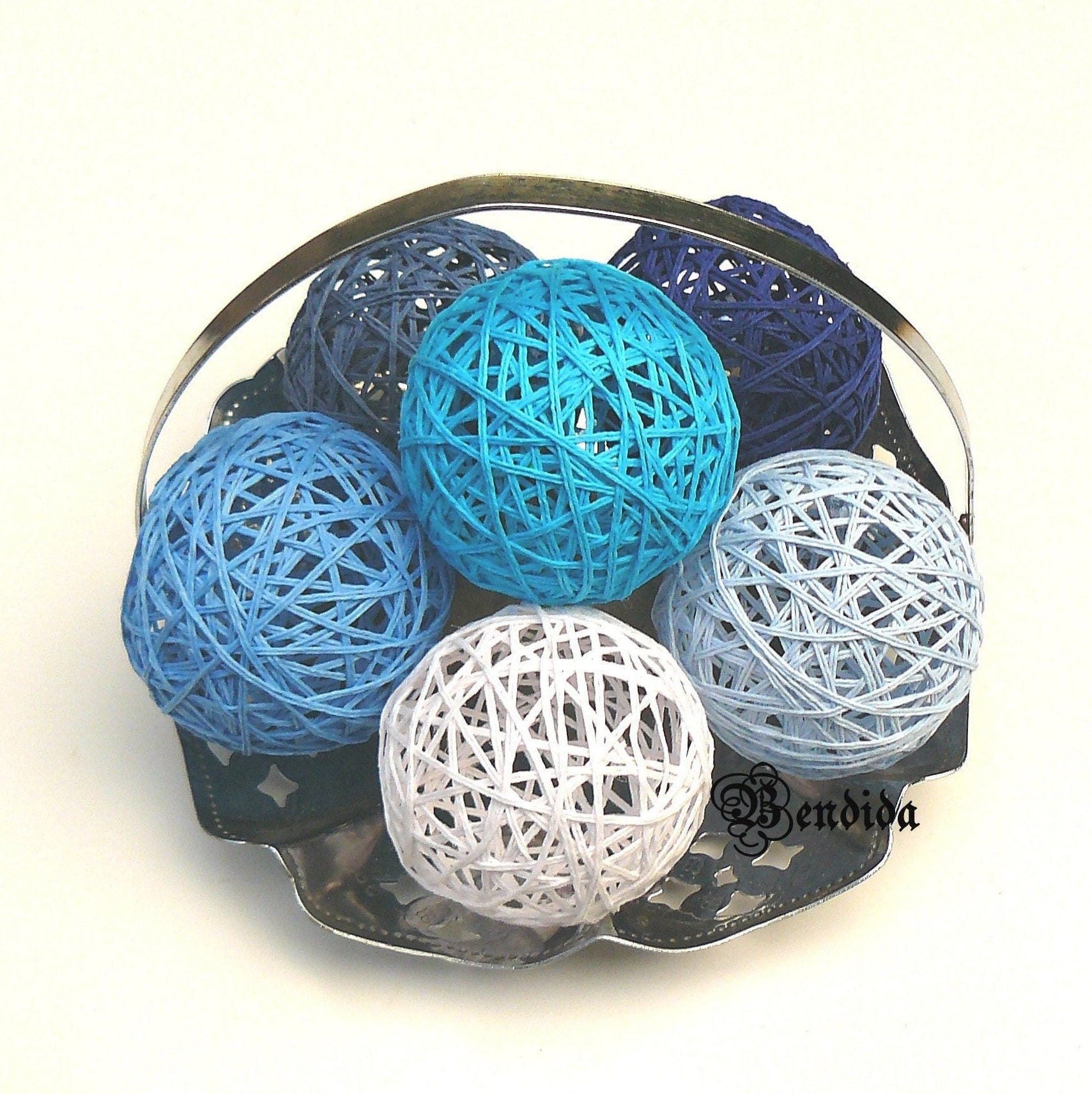 Nautical Home Decor. Blue Decorative Balls for Bowl Vase Fillers Rope Orbs Wrap Yarn Spheres Dining Room Table Centerpiece Tiered Tray