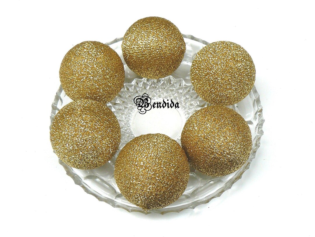 Gold Decorative Balls for Bowls, Vase Fillers Glitter Orbs, Yarn Wrapped Sparkle Spheres, Dining