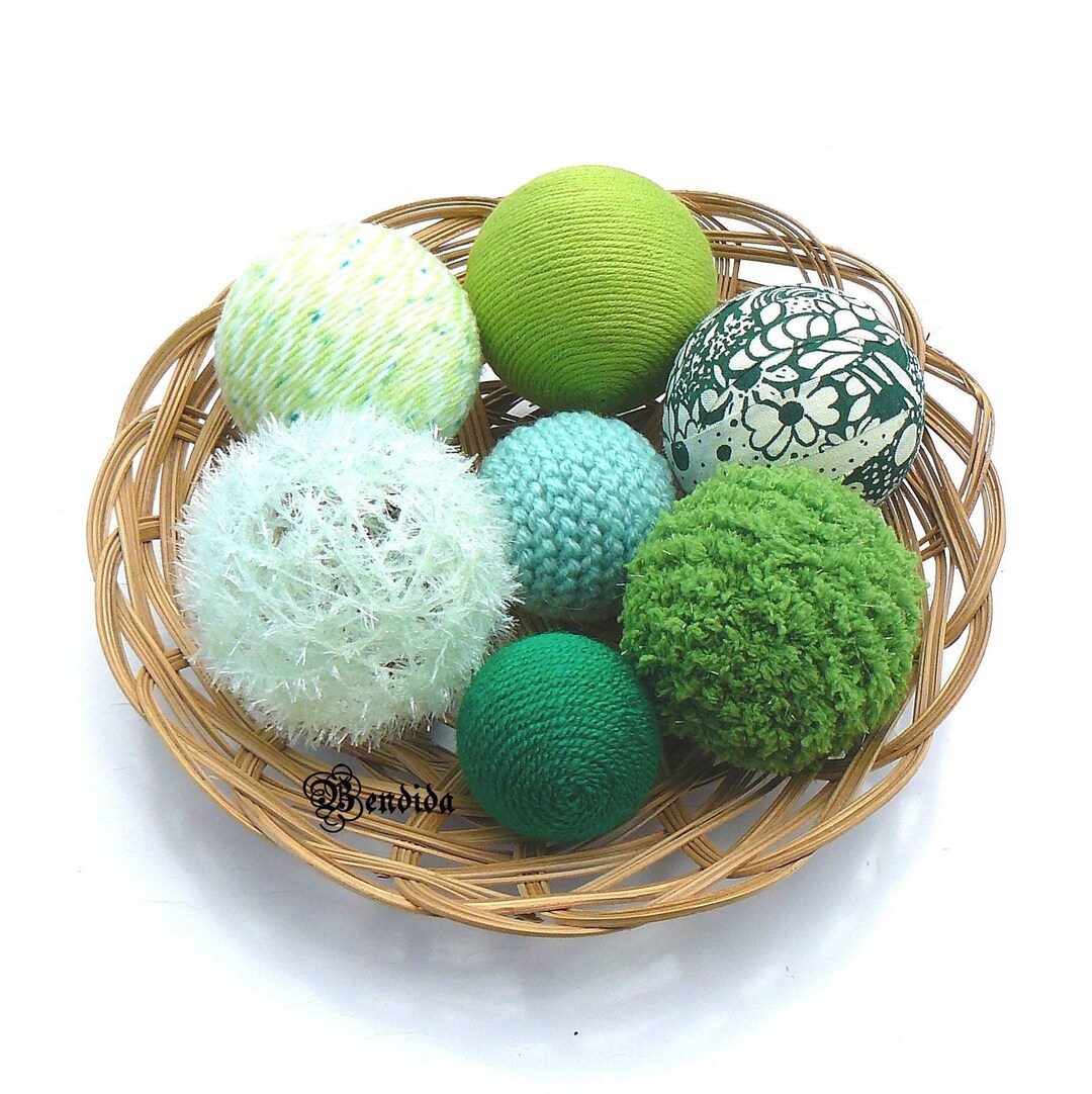 Green Decorative Balls for Bowls, Vase Fillers Textured Orbs, Yarn