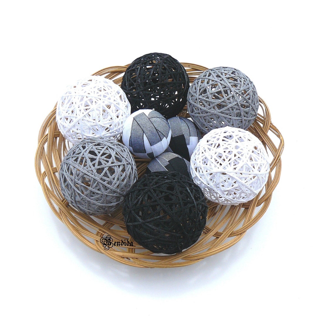 Gray Black White Decorative Balls for Bowls, Vase Filler Fabric Covered