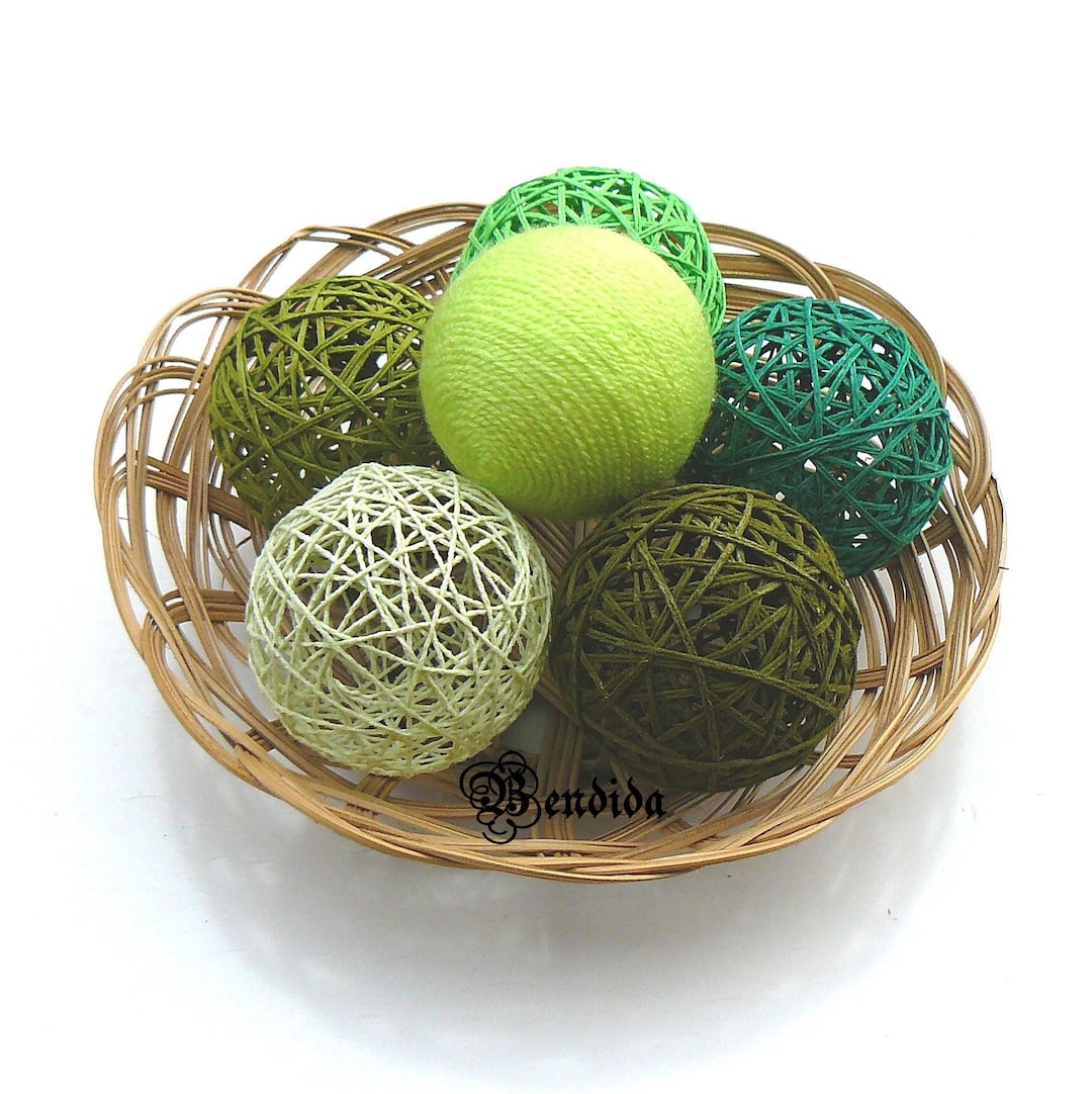 Green Decorative Balls for Bowls, Vase Filler Orbs, Cotton Yarn Wrapped