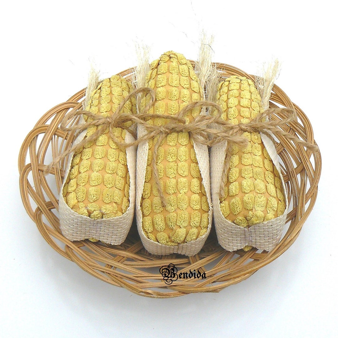 3 Primitive Fabric Corn on the Cob, Farmhouse Dough Bowls Fillers ...