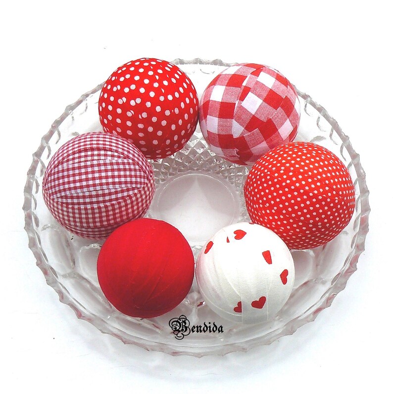 Red White Rag Balls Decorative Orbs for Bowl Vase Basket Etsy