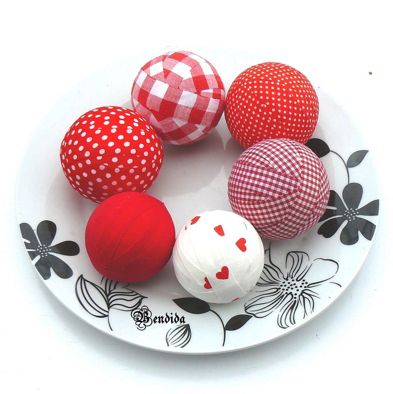 Red White Rag Balls Decorative Orbs for Bowl Vase Basket Etsy