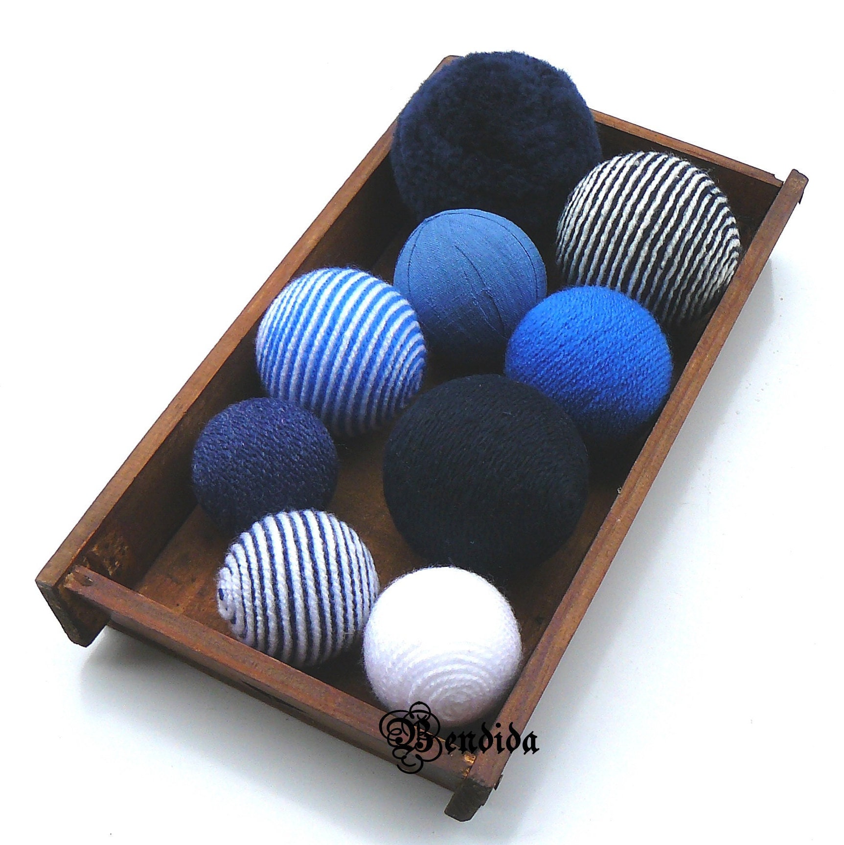 9 Navy Blue and White Decorative Balls for Bowl Vase Fillers Etsy