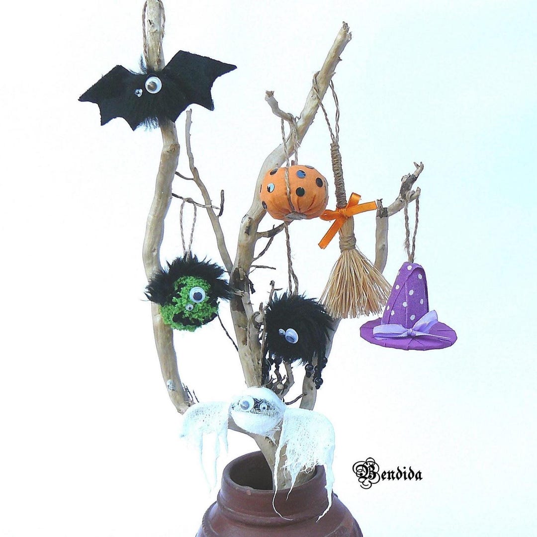Halloween Tree Ornament, Primitive Mini Hanging Baubles, Pumpkin Witch ...