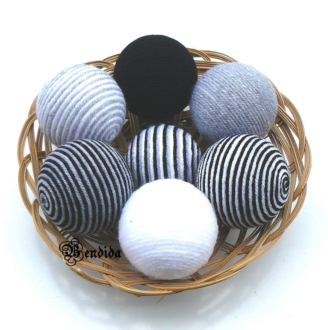 Gray Black White Decorative Balls for Bowl, Vase Fillers Orbs, Yarn