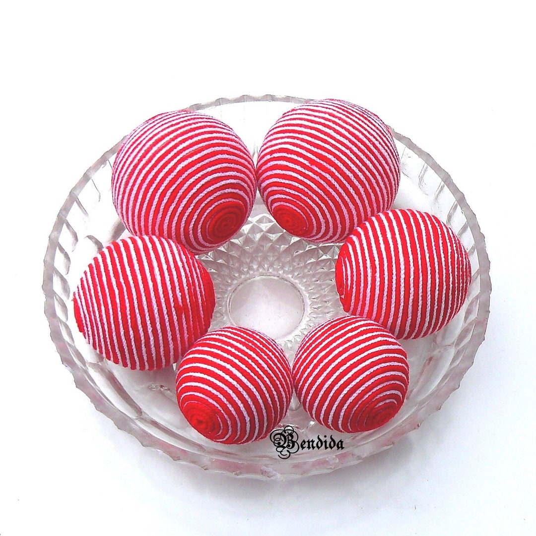 Candy Cane Decorative Balls for Bowls, Vase Filler Orbs, White and Red