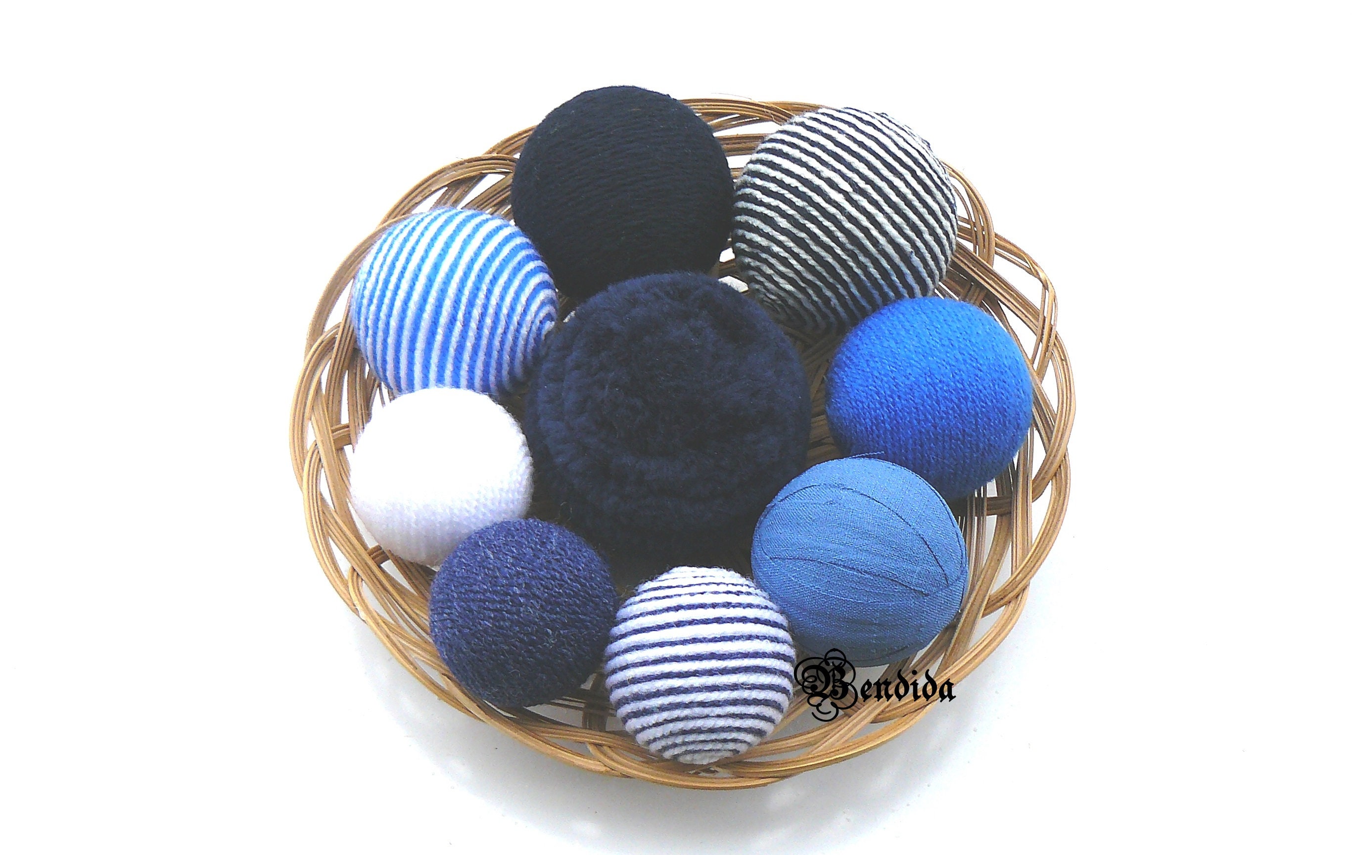 9 Navy Blue and White Decorative Balls for Bowl Vase Fillers Etsy