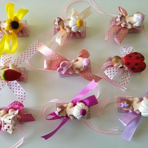 Bomboniera Battesimo e Nascita per bimba in fimo primavera coccinella fragola girasole