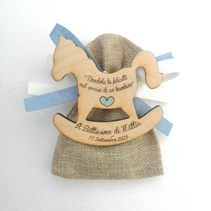 Wooden magnet Rocking horse with personalized engraving favor for Birth and Baptism