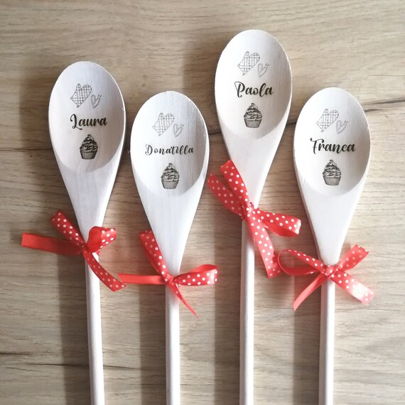 Teemando® Cucchiaio Di Legno In Faggio 30 Cm Con Incisione Personalizzata - Rana E Testo A Scelta - Regalo Originale