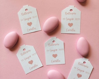 Customizable Baby Girl Labels for Birth Baptism Birthday sugared almonds pink confetti