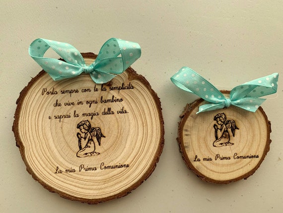 Decorazione da tavolo per comunione, decorazione da tavolo, 70 pezzi, decorazione per la prima comunione, in legno, motivo angelo, colomba di legno, calice di legno, pesci e ragazze