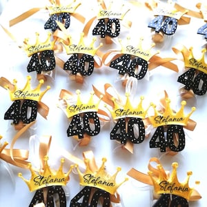 40th birthday favor magnet with customizable name in different colours