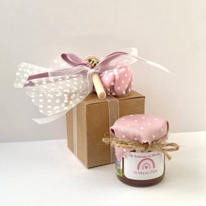 Baby girl's baptism favor. Artisan wildflower honey jar 50g