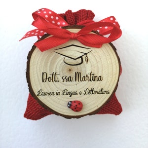 Bomboniera Laurea Calamita in legno, fatto a mano, artigianale con incisione personalizzata diametro 5cm-6cm