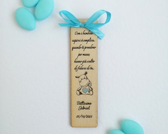 BAPTISM favor WOODEN bookmark with animals personalized engraving size 12 cm x 3 cm Lion Hippo Giraffe Elephant
