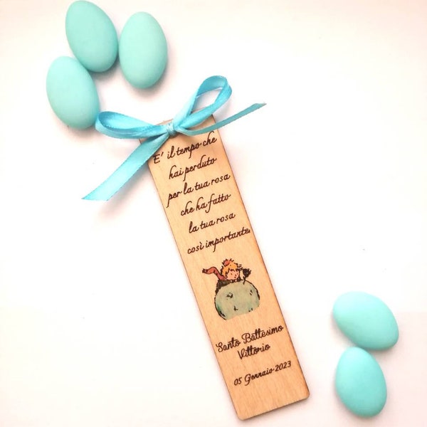 BAPTISM favor Little Prince WOODEN bookmark with personalized engraving size 12 cm x 3 cm