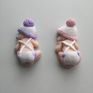 Bomboniera Battesimo Nascita Compleanno Bimba in fimo con pon pon fatto a mano