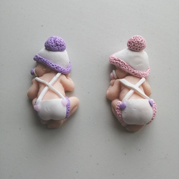 Bonbonnières de baptême, naissance et anniversaire pour filles en pâte fimo avec pompons faits main