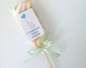 Brochettes de guimauve avec étiquette personnalisée idéales pour naissance baptême communion confirmation anniversaire