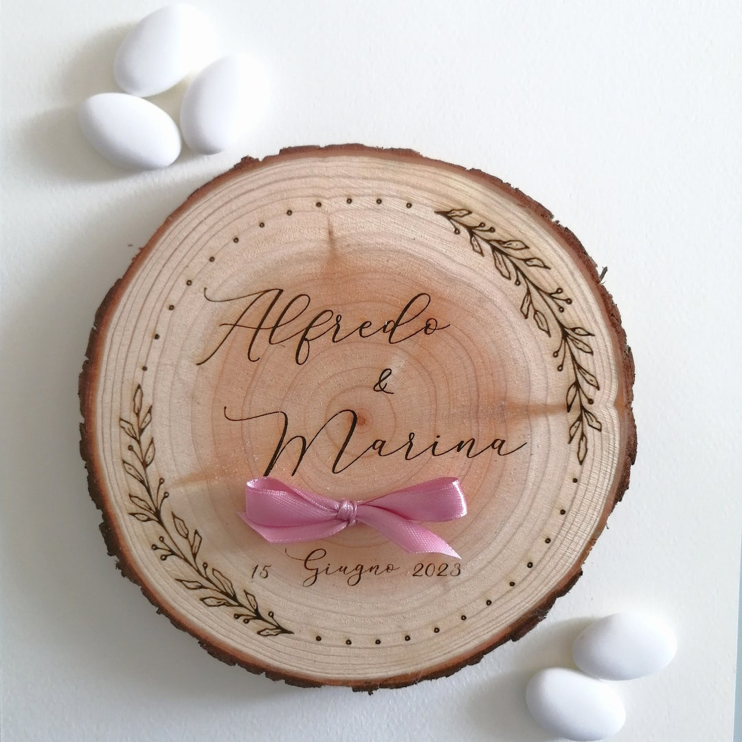 Porte-alliances En Bois Personnalisable Pour Mariage - Fait Main En Italie - Diamètre 15/17 Cm