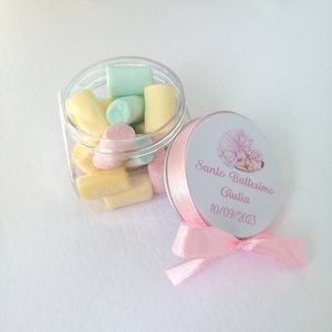 Plexiglass confetti holder with Marshmallow with customizable label 5 cm x 5 cm Birth Baptism Birthday