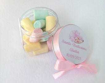 Plexiglass confetti holder with Marshmallow with customizable label 5 cm x 5 cm Birth Baptism Birthday