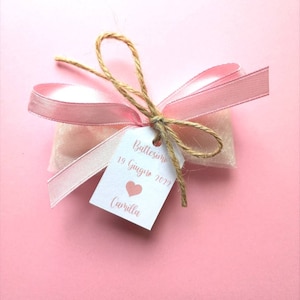 1 Sacchetto confettata in tulle con tag personalizzabile per Nascita e Battesimo confetti