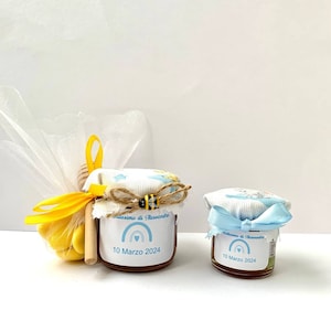 Bomboniera Battesimo bambino Barattolino Miele millefiori artigianale 140gr, etichetta personalizzabile