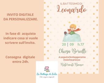 Baptism digital invitation LITTLE PRINCE customizable to send or print, WHATSAPP - Digital file