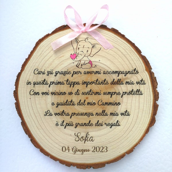 Bomboniera per Madrina/Padrino Battesimo con dedica frase incisione e disegno personalizzata diametro 15cm idea regalo