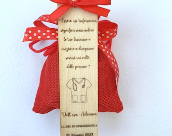 Nursing GRADUATION favor WOODEN BOOKMARK with personalized engraving size 12 cm x 3 cm